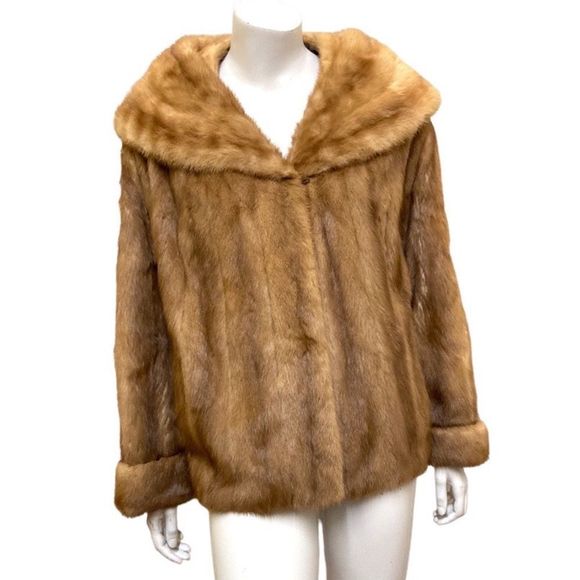 1960s Vintage Simpsons Fur Salon Glamorous Large Collar Short Tan Coat - Picture 1 of 8